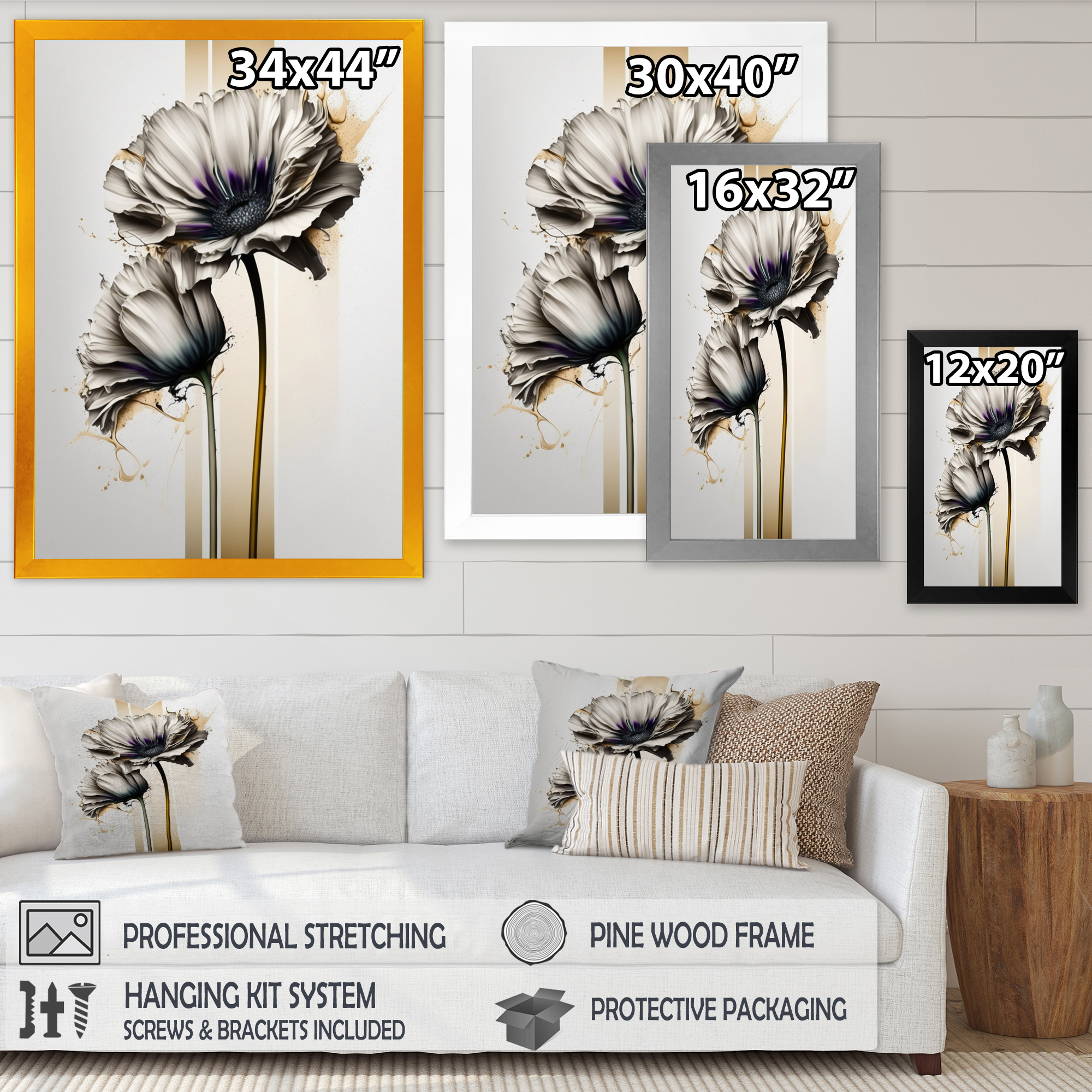 Designart 'White Gerbera Flower On Golden Beige Paint I' Canvas Wall Art