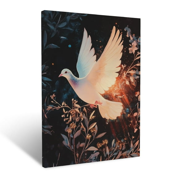 CozyNet A Bright Dove Flying With An Olive Branch In Glowing Light Wall Art Prints With Frame Canvas Perfect for Living Room & Bedroom, Ready to Hang, Wall Decor 12"x16"