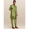 thumbnail image 3 of SKAVIJ Kurta Pajama Jacket Scarf 4-Piece Set Embroidered Wedding Party Dress Green L, 3 of 5