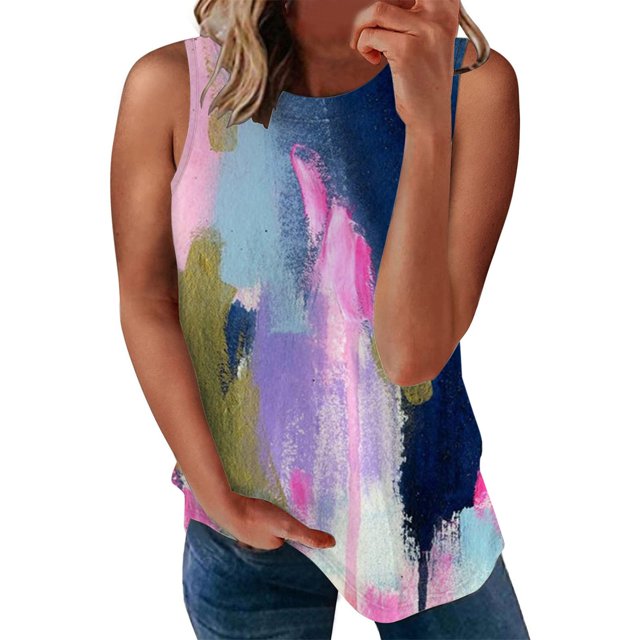 Playeras,Blusas y Tops,Ropa para Mujer Cropped Tank Top Camiseta suelta sin mangas con cuello en V de doble capa estampada para mujer (Bronze, S)