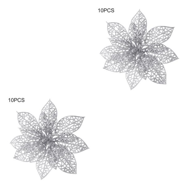 Wosthever 10 Uds árbol de Navidad flor colgante decoración de Navidad flor Artificial hueca ornamento de vacaciones plata 2piezas Wosthever CBP144829