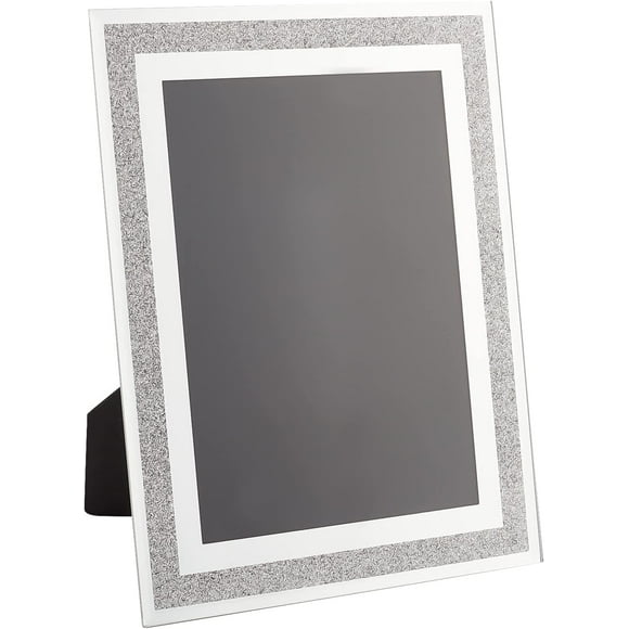 Glass Picture Frame Glitter Silver Bling Crystal Poster Frame Crushed Diamond Photo Frame Moulding 9 Inch Wide and 7 Inch Deep for 8x6 Inch Picture Table Top Display