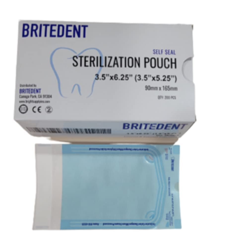 BRITEDENT Self Sealing Sterilization Pouches 3.5”in x 5.25”in 200 Easy Open Autoclave Sterilizer Bags for Dental and Medical Tools Triple Check Technology to Confirm Sterilization