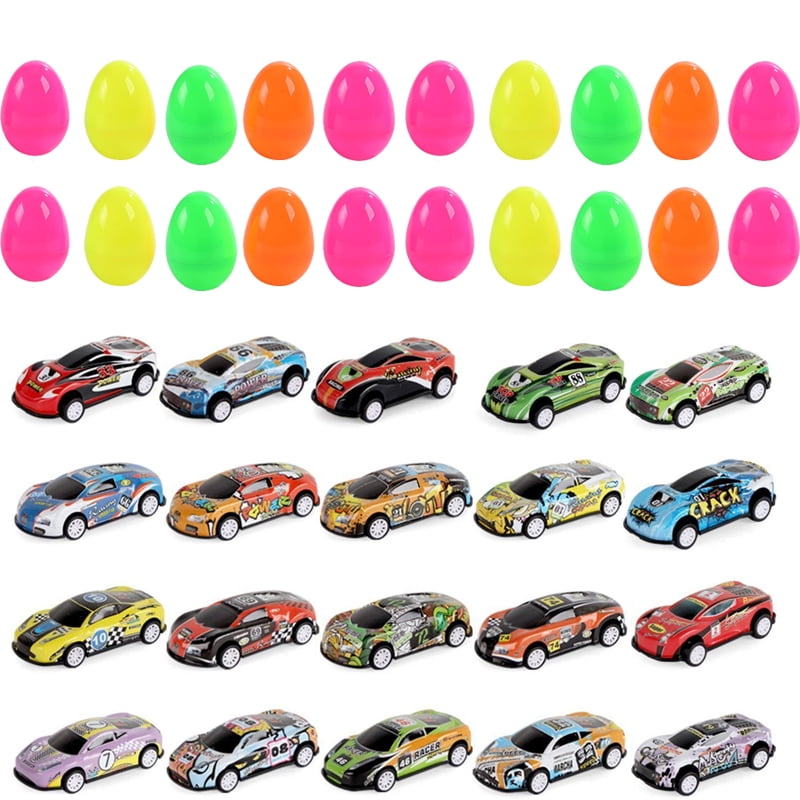 20 PCS Prefilled Easter Eggs with Pull Back Racing Cars, Easter Basket