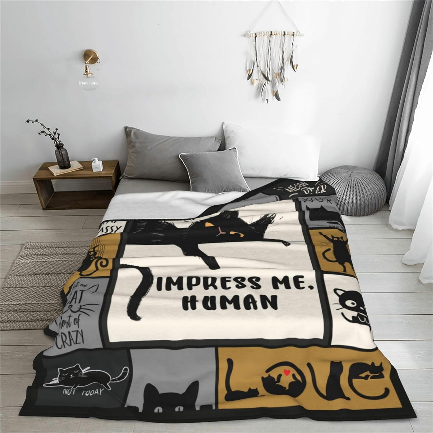Cat Blanket Black Cat Throw Blanket Soft Fleece Flannel Bedding Cat Gifts for Women Men Boys Girls Lovers Adults Lovers Stuff Plush for Couch Sofa Bed Room Decor 40"X50"