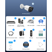 OOSSXX 4K PoE Security Camera System, 4 Cameras 8 Channel NVR System without HDD