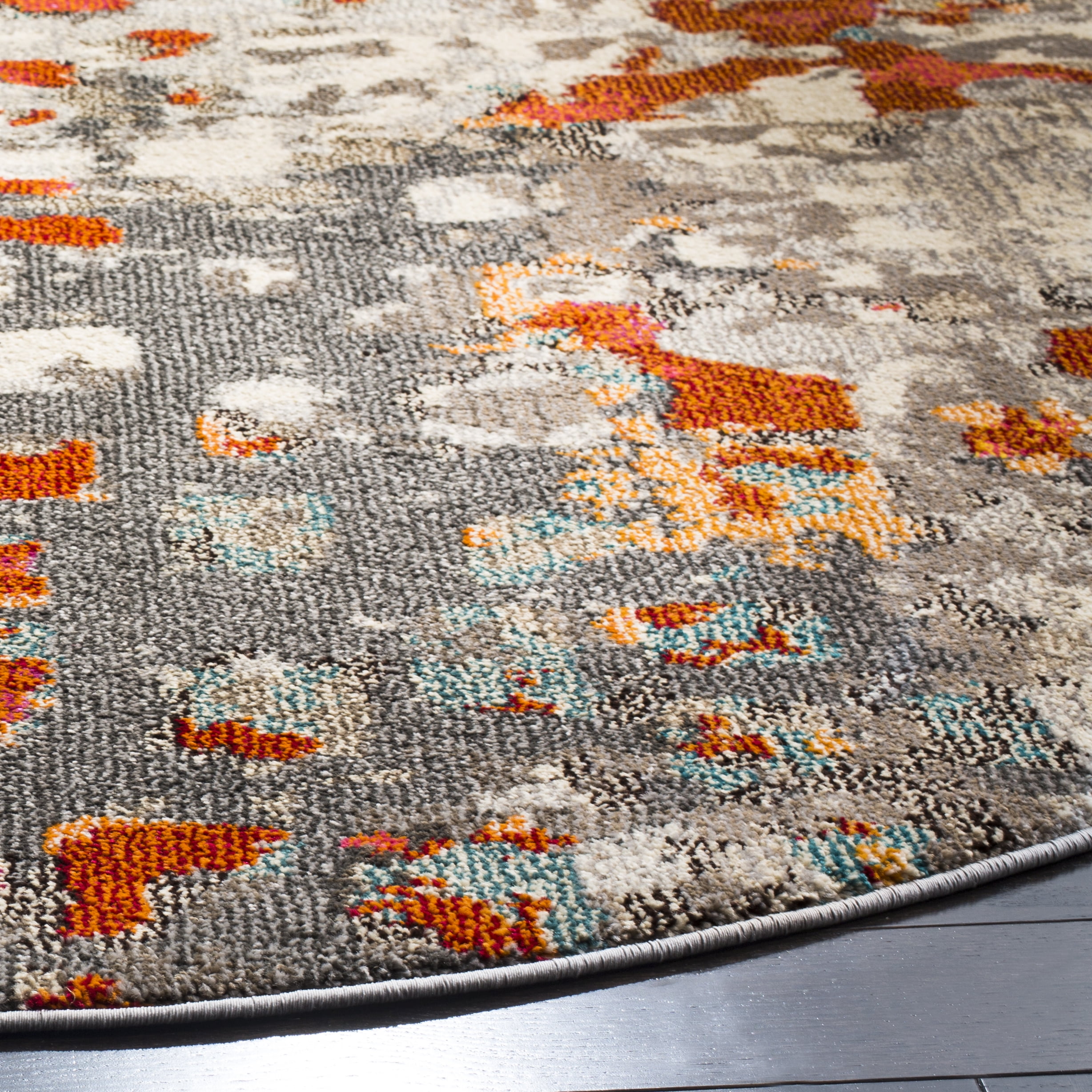SAFAVIEH Monaco Driskoll Abstract Area Rug, Grey/Orange, 5' x 5' Round
