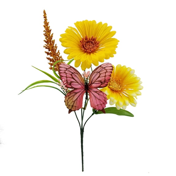 Mainstays Yellow Gerbera Daisy Pick with Floral Butterfly Accents