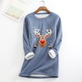 thumbnail image 1 of Kcavykas Haut Automne 2024 pour Femmes, Haut de Noël Imprimé Col Rond avec Poche Épaissi en Peluche Manches Longues /bleu, (m), 1 of 3