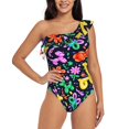 thumbnail image 4 of Daiia Colorful Air Balloons1 Women's One Piece Swimsuits Personalized One Shoulder Swimwear Asymmetric Ruffle Bathing Suits-Large, 4 of 8