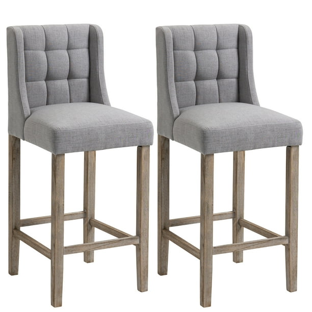 HOMCOM Upholstered Bar Stools, Pub Chairs with Back, Rubber Wood Legs ...