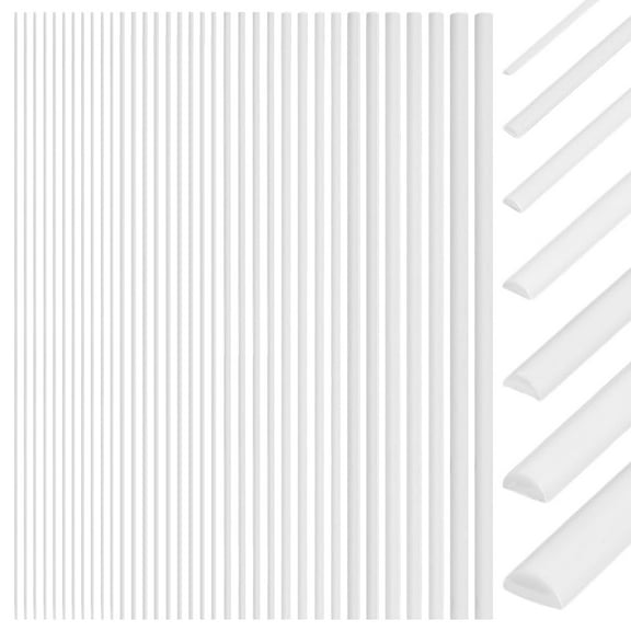 56Pcs 7 Styles Styrene Plastic Half Round Bar Rods Solid Acrylic Dowel Rods Half Round Plastic Rods for DIY Model Material Architectural Model Making DIY Sand Table Honeydew