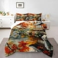 thumbnail image 2 of Japanese Style Full Down Comforter Fall Leaves Decor Comforter Set,Green Botanical Lake View Mountain Bedding Set Ink Painting Quilt Set Teens, 2 of 7
