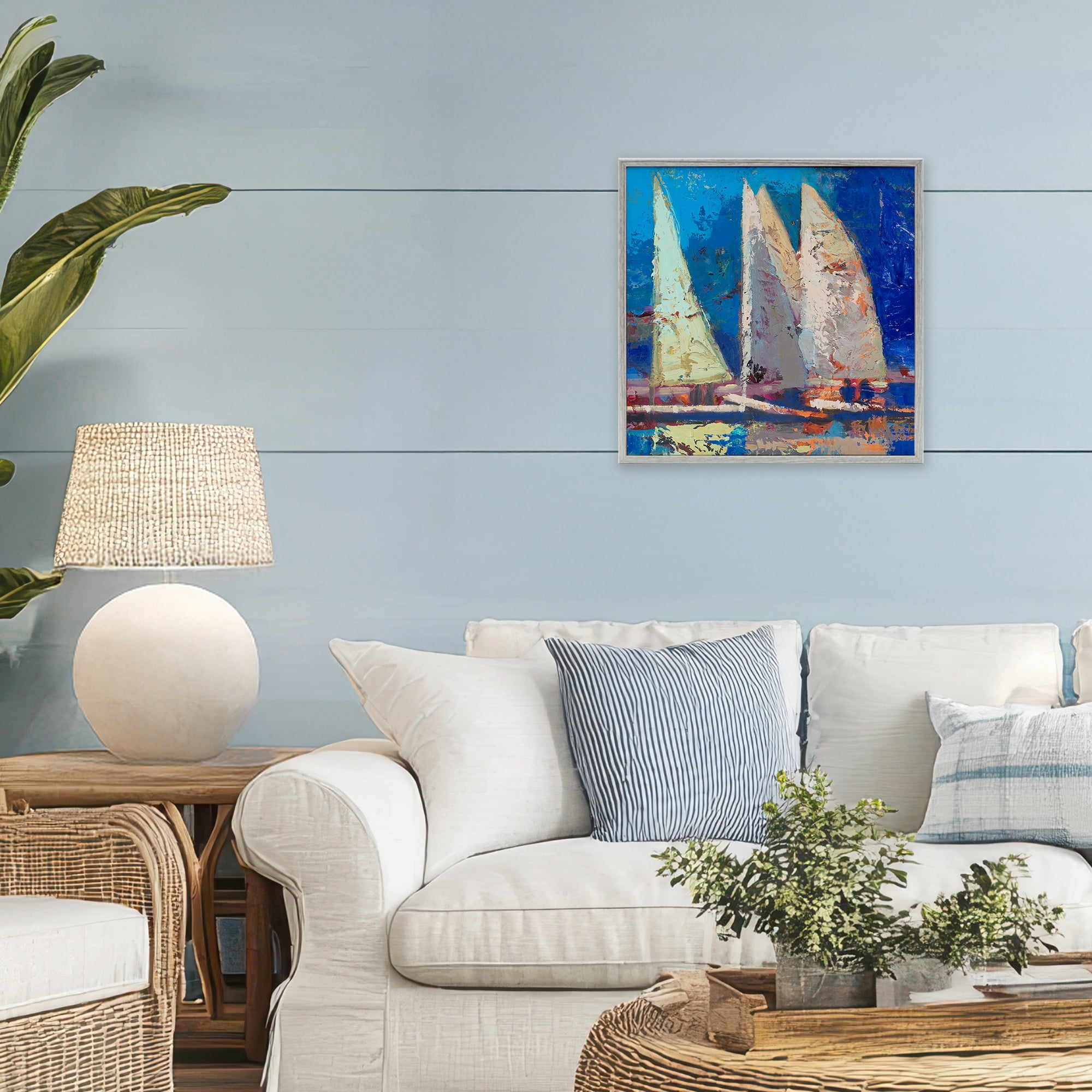Stupell Industries A Strong Wind Sailboats Gray Framed Giclee Art, design by Beth A. Forst