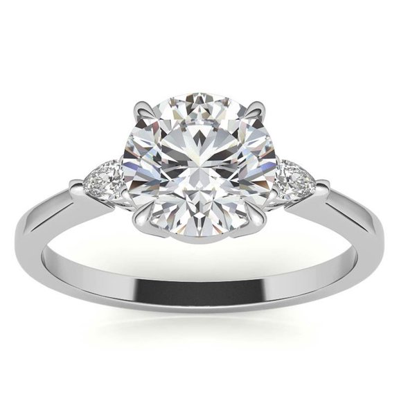 Auory Women's 1.41CT Moissanite Round Shape Solitaire Engagement Ring Side Stones