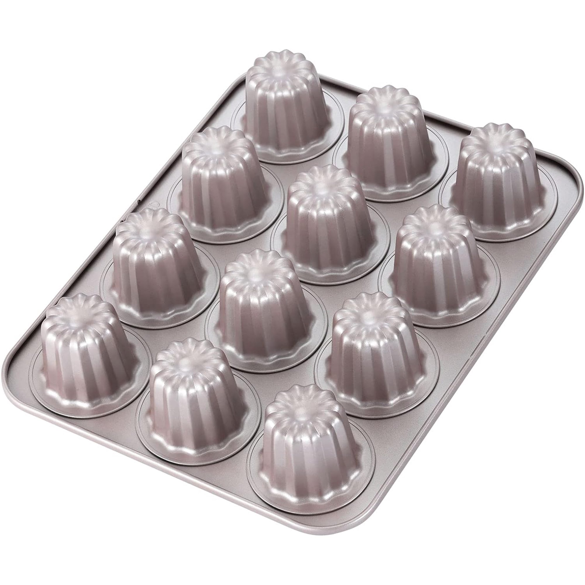 CANDeal 12 Tazze Cannele Stampo antiaderente Cupcake Muffin Stampi Cannelle Dorate Teglia da forno Bakeware Acciaio al Carbonio