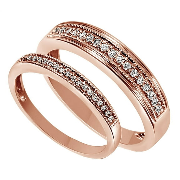 White Natural Diamond His And Hers Wedding Band Set in 14K Rose Gold (0.25 Cttw)
