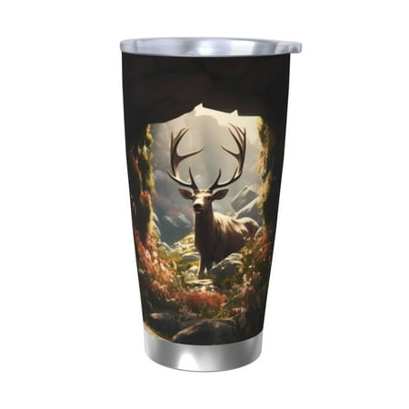 

Zeuib Enchanted Deer In Cave Printed 20oz Stainless Steel Insulated Car Cup Stainless Steel Thermal Cup Vacuum Insulated Leak-proof Travel Mug Cup-Without Straw