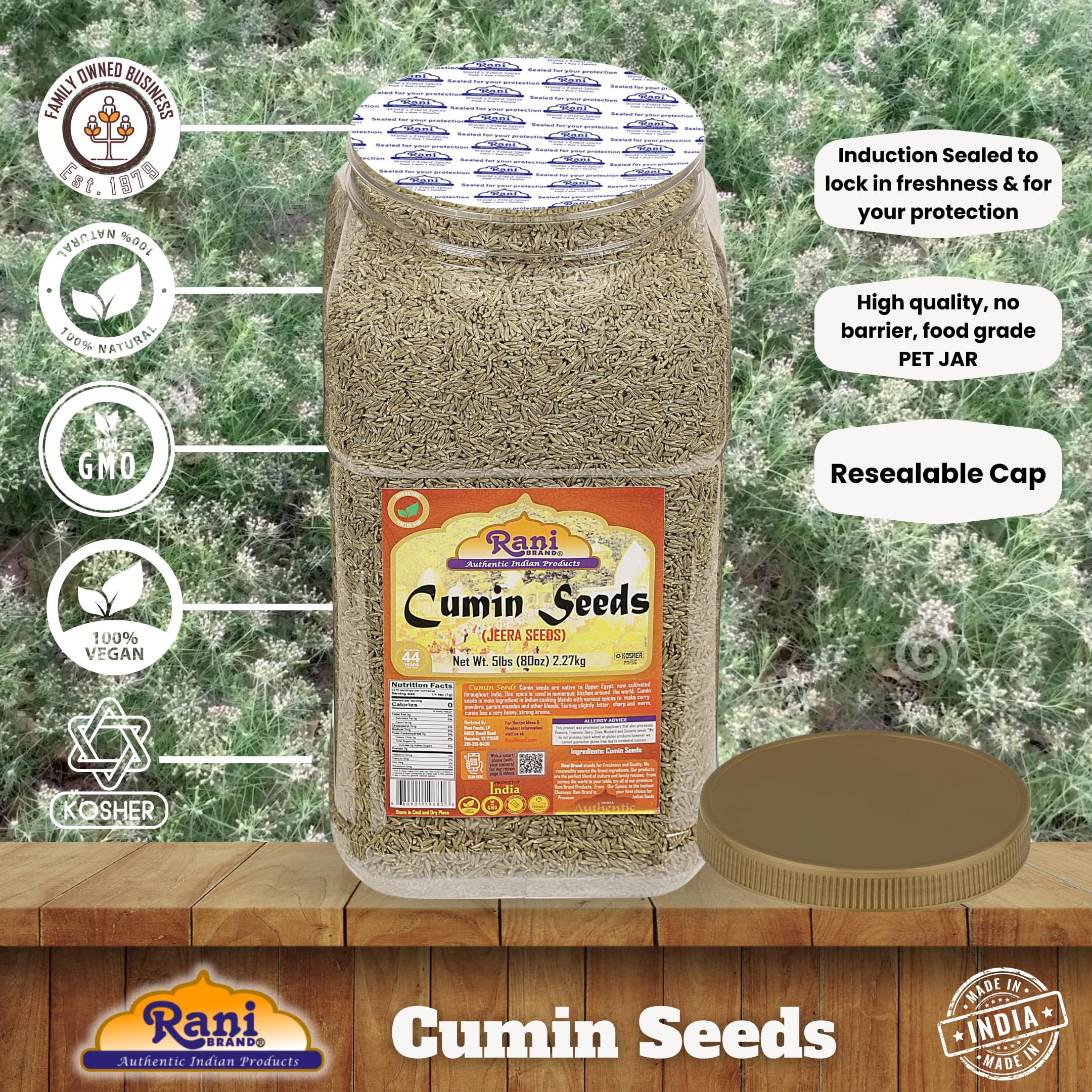 Rani Cumin Seeds Whole (Jeera) Spice 80oz (5lbs) 2.27kg Bulk PET Jar ~ All Natural | Gluten Friendly | NON-GMO | Vegan | Indian Origin