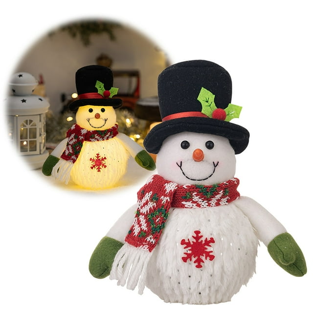 Christmas Decor Desktop Ornament Illuminated Christmas Table Decoration LED Illuminated Snowman Tabletop Statue Winter Christmas Snowman Decoration Home Interior Kitchen Room Holiday Party