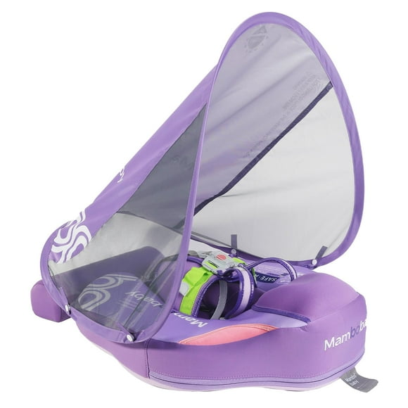 Mambobaby Baby Pool Float with Canopy & Tail Non-Inflatable Solid Baby Swim Float for Infants Toddlers 6-24 Months Upgrade Soft Waterproof Skin-Friendly Materi