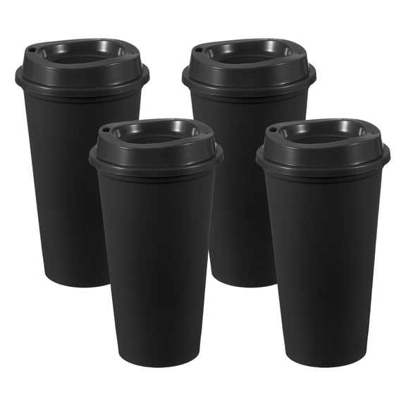 Uxcell 4Pcs Reusable Coffee Cups with Lids, 16oz Travel Coffee Mugs Spill Proof Water Tumblers Drinking Cups for Hot and Cold Drinks Juice Tea, Black