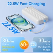 49800mAh Power Bank with Built in Cables, 22.5W Fast Charging Portable Charger, 4 Outputs 3 Inputs Led Display Battery Pack, Travel Essentials Phone Charger Compatible for iPhone/iPad/Samsung, White