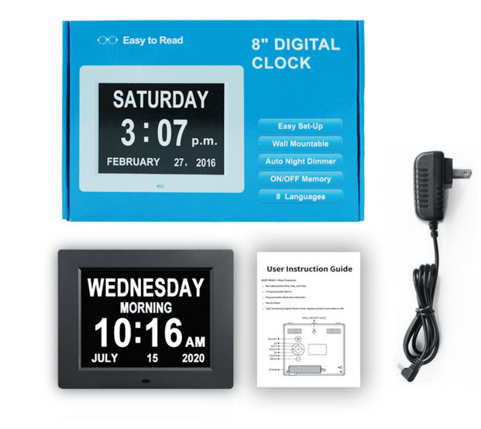 Multi-Language Calendar Clock 8Inch Digital Calendar Day Clocks Extra Large compatible with Vision Impaired