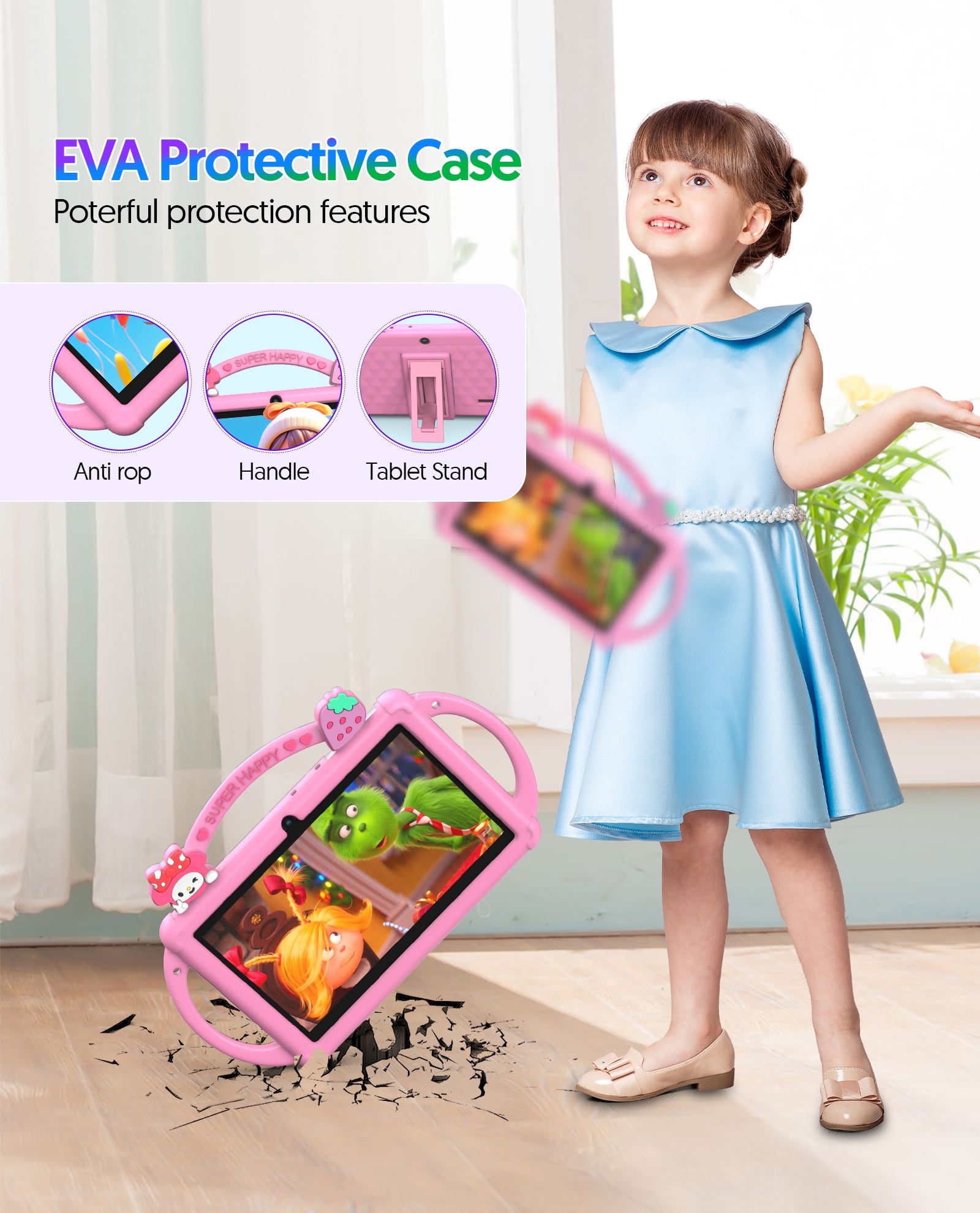 Kids Tablet 7 inch Android 13 Tablet for Kids 32GB ROM 4GB RAM 1TB Expanded, Quad-Core Toddler Tablet with Shockproof Case, Bluetooth, Wifi, Parental Control, Dual Camera, GPS, Games