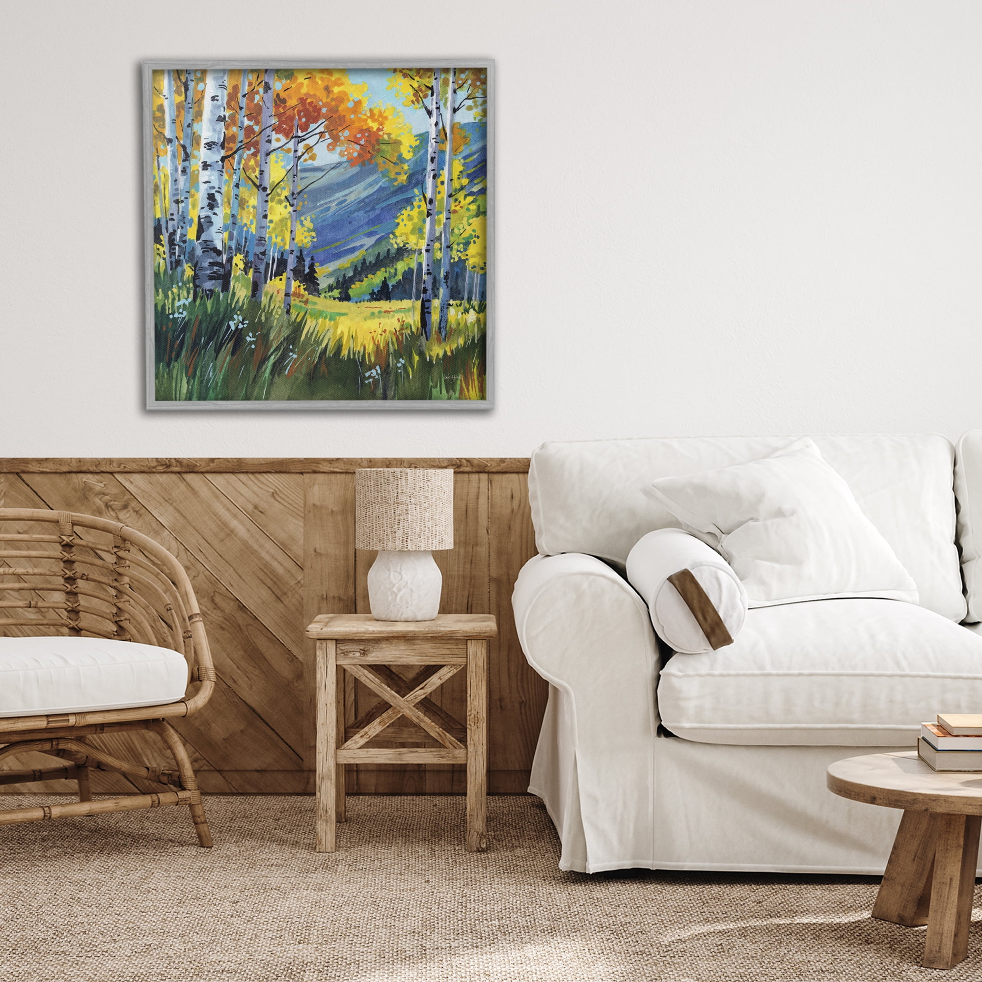 Stupell Industries Autumn Golden Birch Grove Gray Framed Giclee Art, design by Kate Jarvik Birch