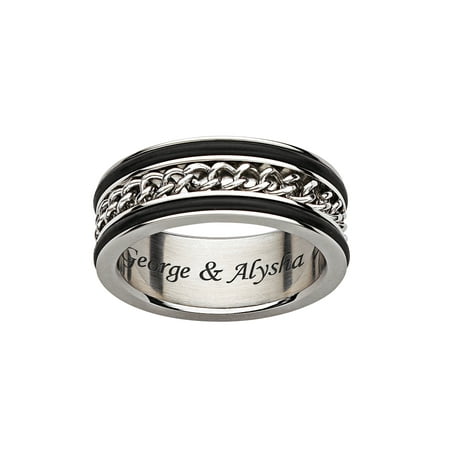 Personalized Spinner Chain Black Row Engraved Ring in Titanium