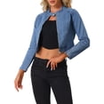 thumbnail image 1 of Chaqueta de mezclilla INSPIRE CHIC para mujeres con cuello alzado y cierre de motociclista azul XS, 1 of 6
