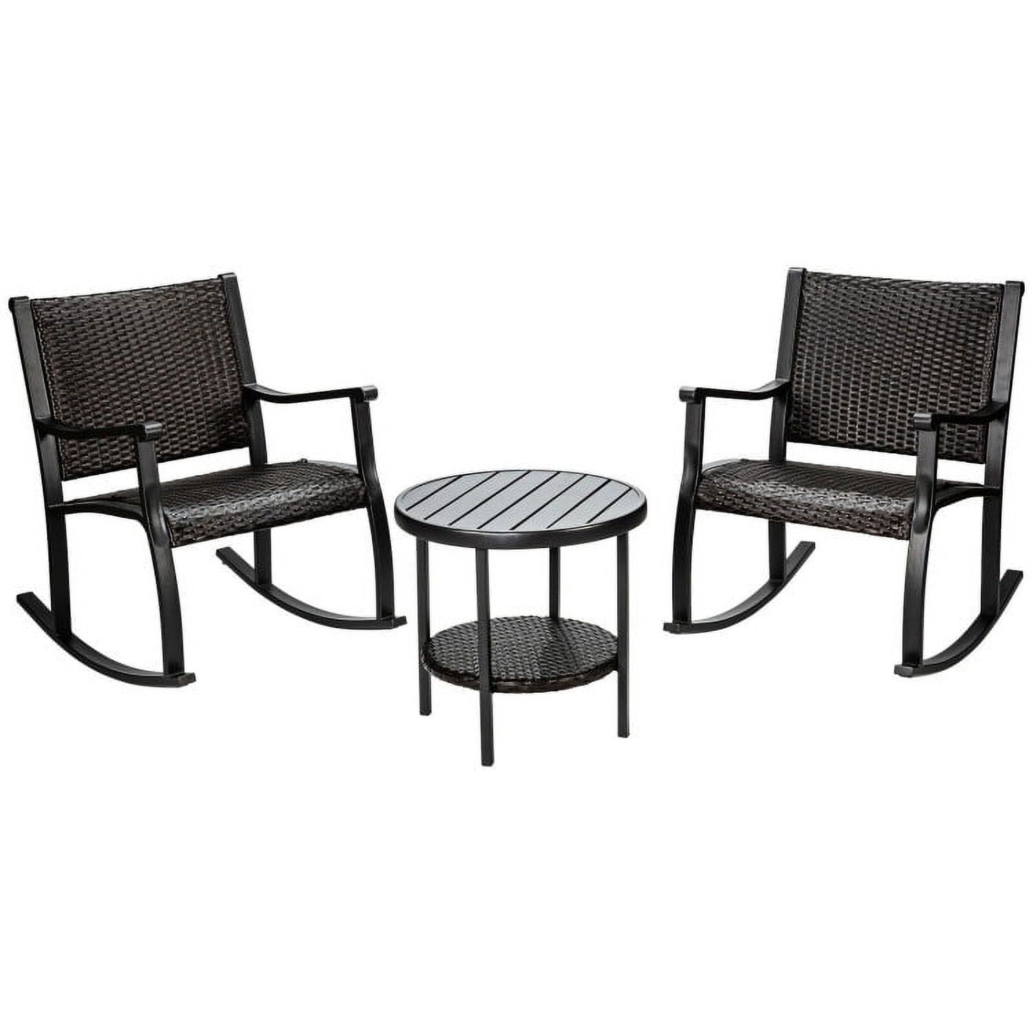 Aimee Lii 3 Pieces Wicker Patio Furniture Set with Coffee Table and Rocking Chairs, Small Patio Set