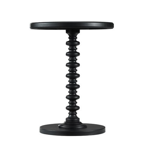 Pemberly Row Farmhouse Round Spindle Wood Accent Table in Black