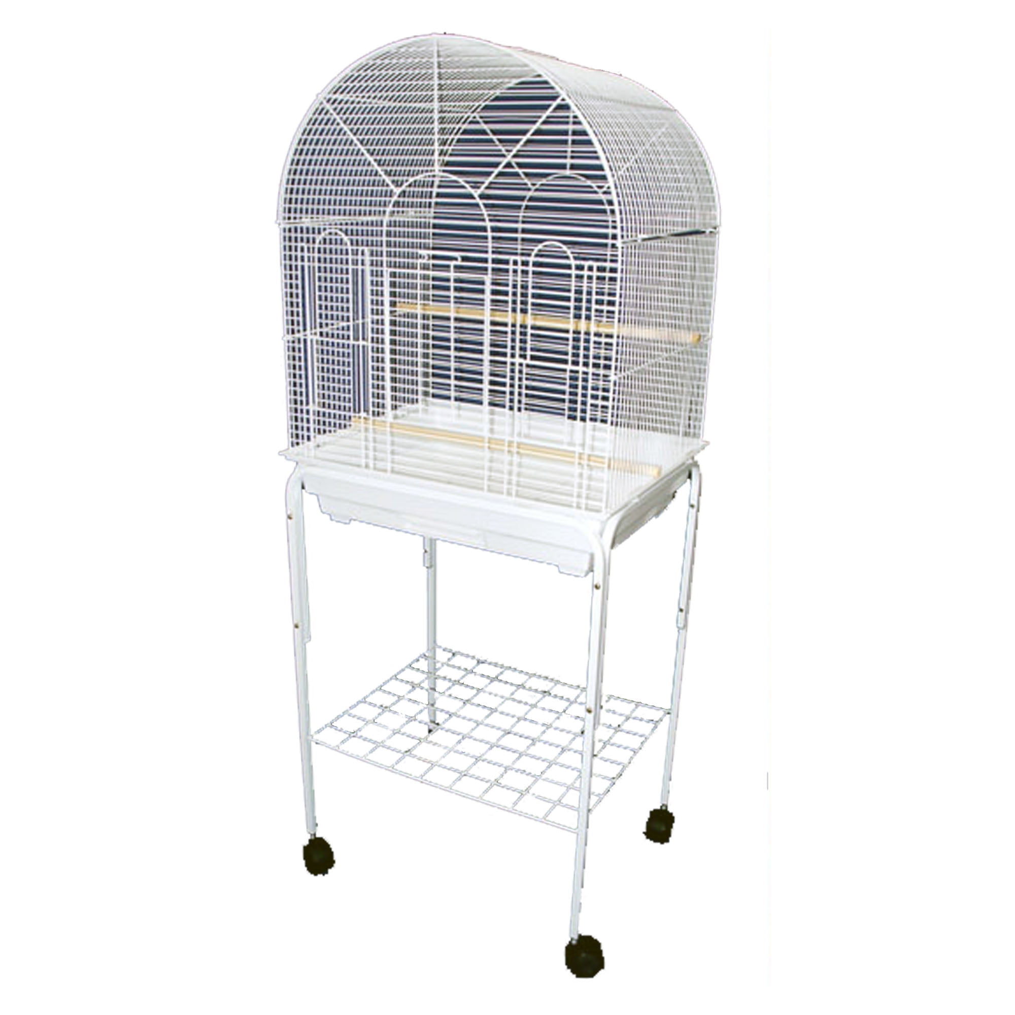 YML 1934WHT_4924WHT 1/2" Bar Spacing Round Top Bird Cage with Stand