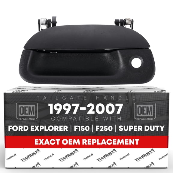 Tailgate Handle Assembly Replacement - Compatible with 1997-2007 Ford F-250, F-350, F-450, F-550 Super Duty models - Textured Black with Keyhole - OEM 7L3Z-9943400AA, XL3Z-9943400-AAA, 80238
