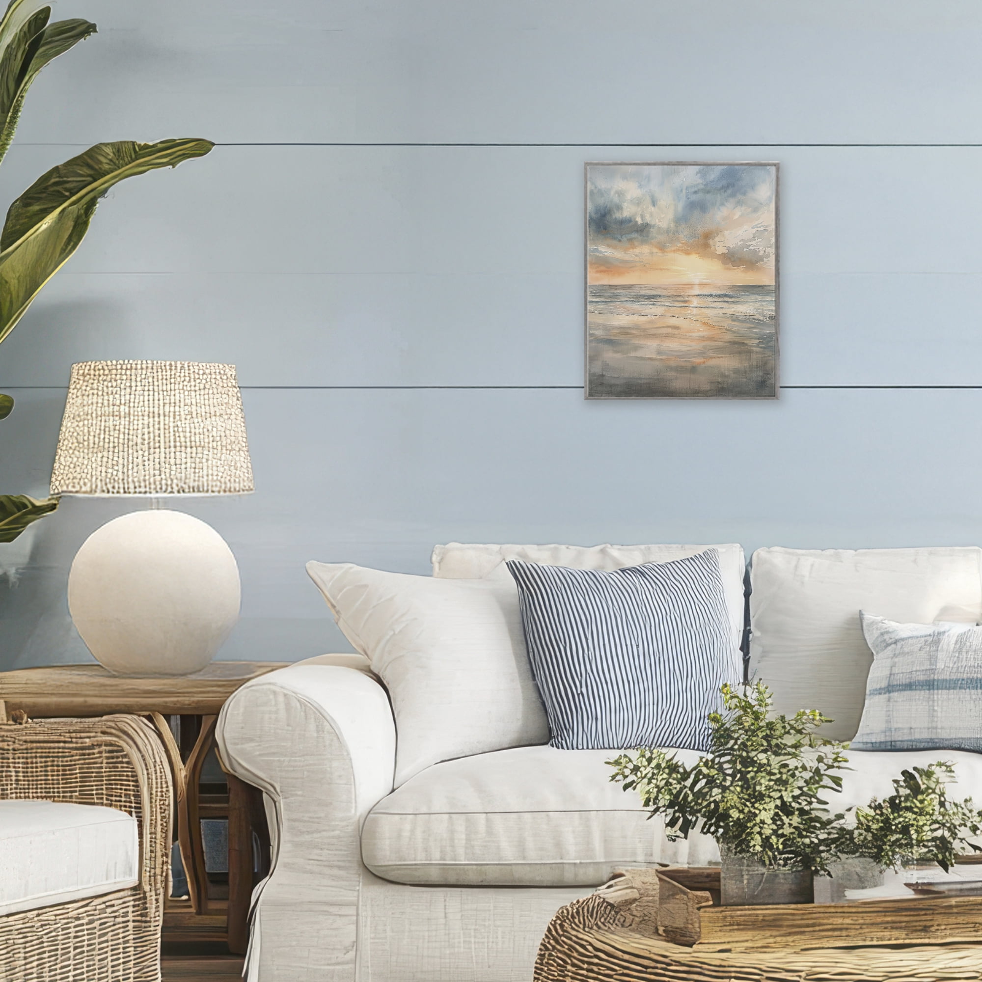 Stupell Industries Coastal Sunset over Gentle Waves Gray Framed Giclee Art, design by Petal Prints Design