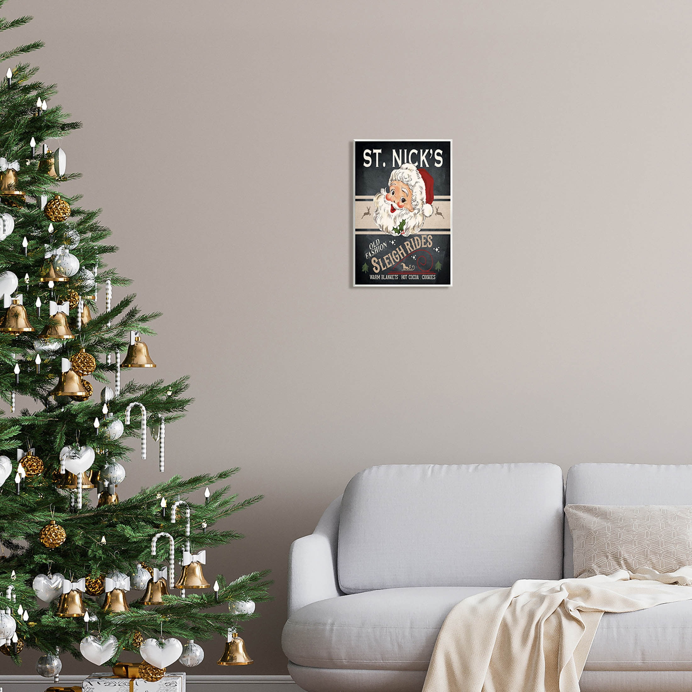 St. Nick's Sleigh Rides Vintage Style Sign Holiday Graphic Art Unframed Art Print Wall Art