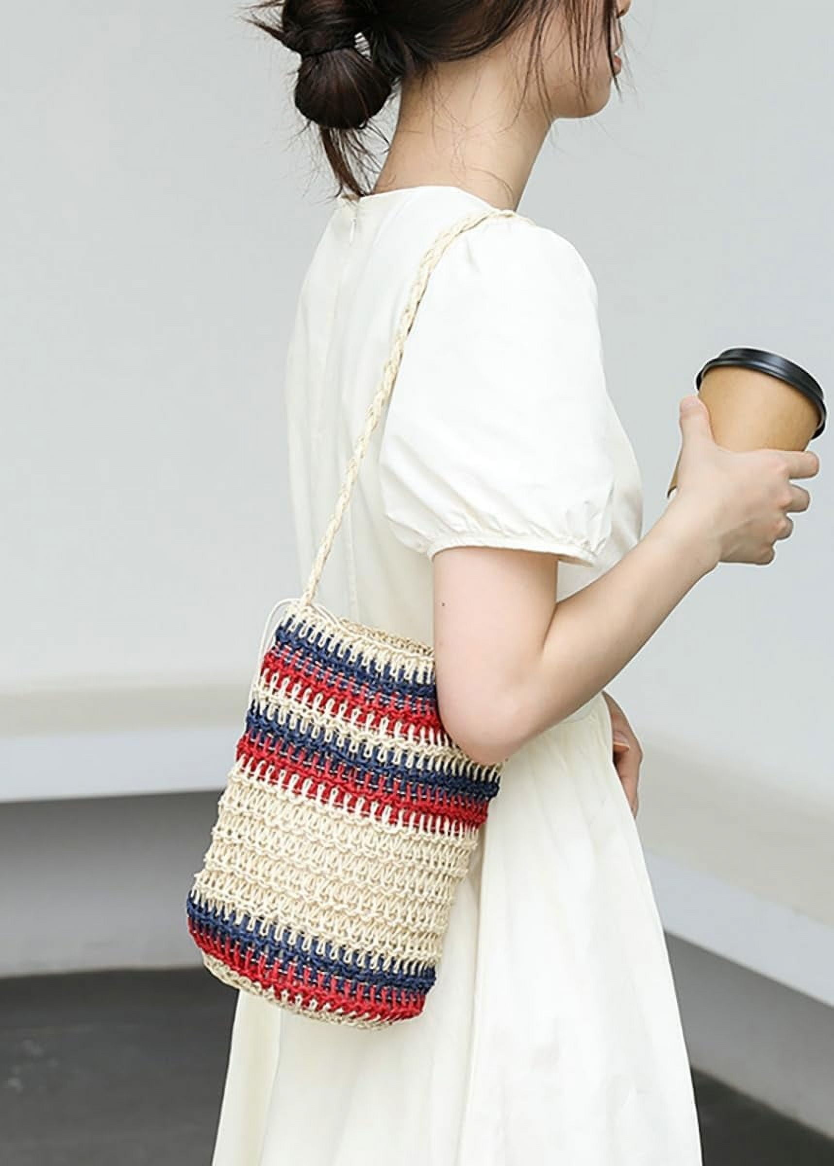 Straw Bag for Women Summer Beach Shoulder Purse Tote Handbag Woven Large Rattan Bucket Top Handle Satchel for Vacation