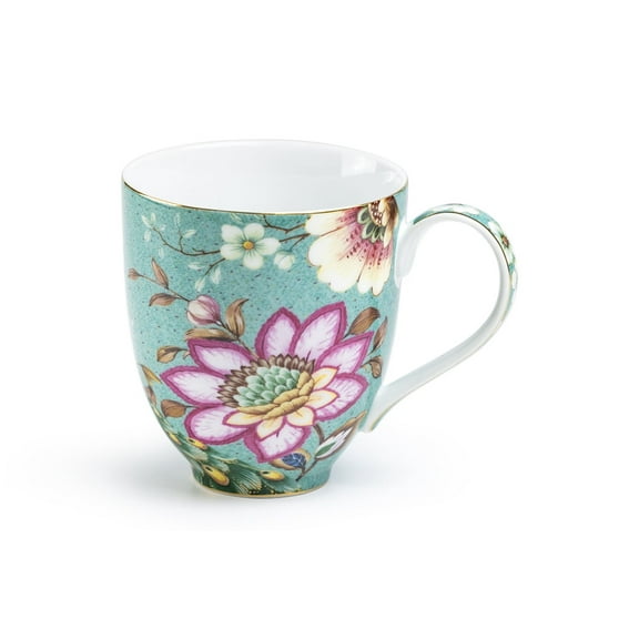 Grace Teaware Peacock Lotus Garden Pink 12oz Fine Porcelain Mug