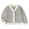 thumbnail image 2 of Coerni Girls Button Up Sweaters Wide Striped V-Neck Knit Cardigan Cute Casual Kids Preppy Sweaters Outerwewar Spring Fall Clothes, 2 of 6
