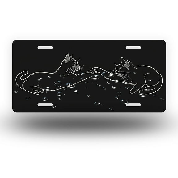 Paw touching Cat Silhouettes Front License Plate,Metal License Plate,Funny Standard Plates Personalized Novelty Decorative For Men/Women/Boys/Girls Car 6×12 Inch