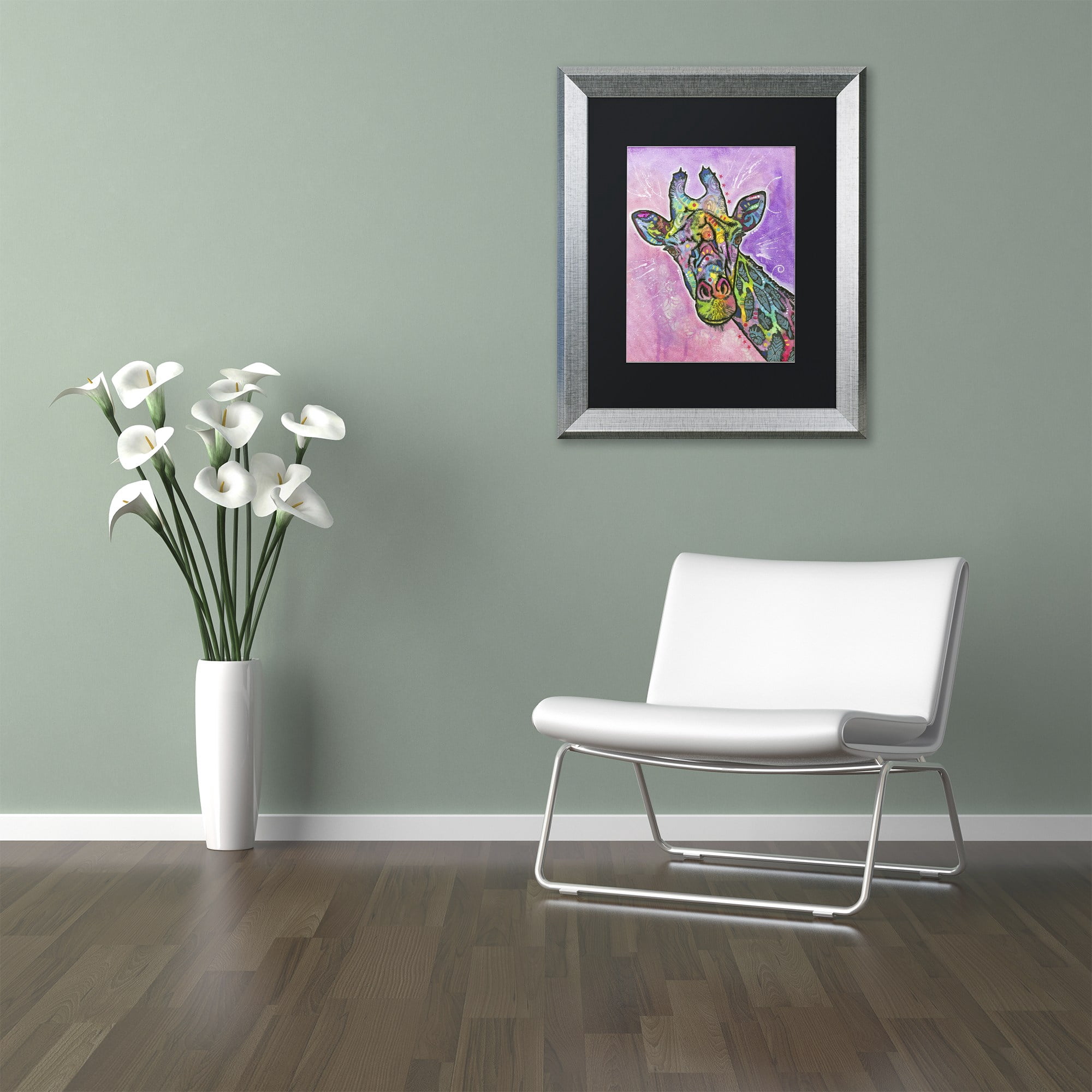 Trademark Fine Art "Giraffe" Canvas Art by Dean Russo, Black Matte, Silver Frame