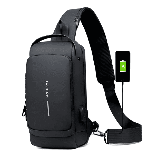 Mochila Cruzada Antirrobo Impermeable Resistente A Rayones Para Hombre Con Puerto Usb Xtellar negro
