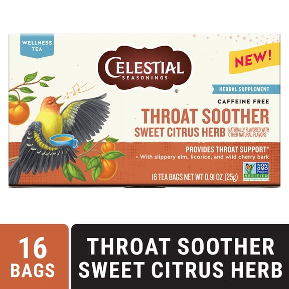 Celestial Seasonings Throat Soother Wellness Herbal Tea Bags, 16 Count