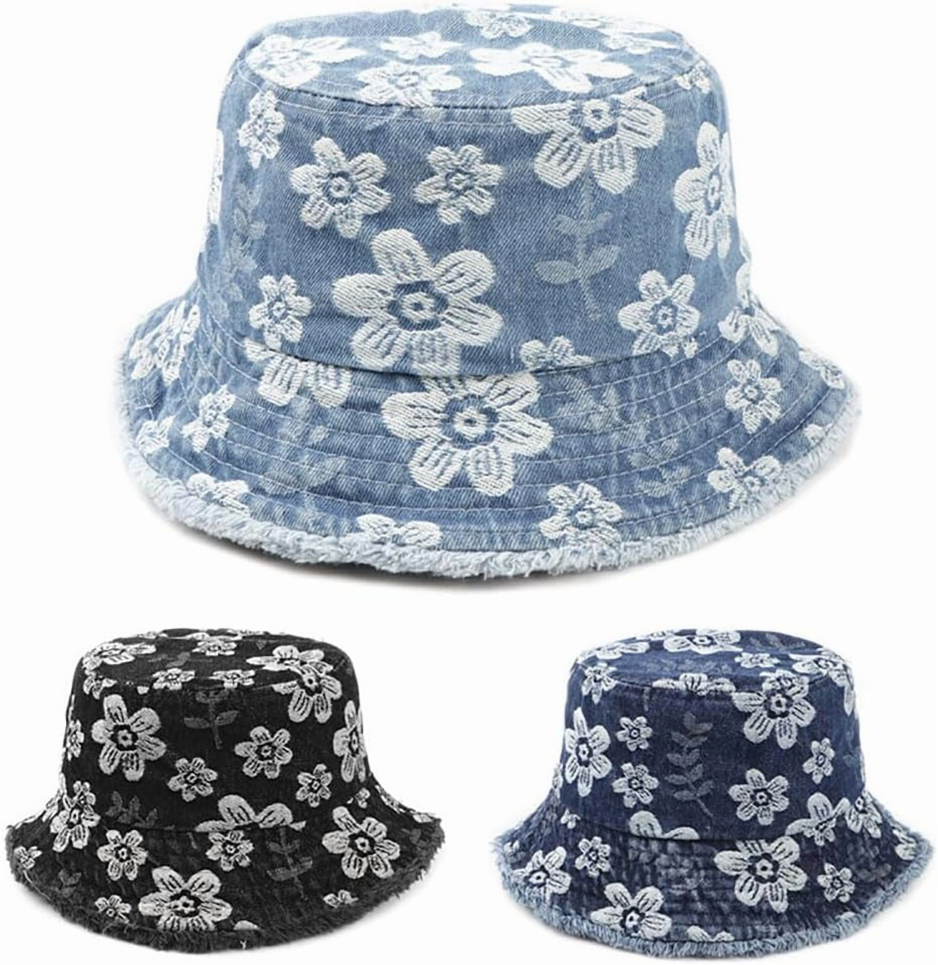 Unisex Denim Bucket Hat with Daisy Embroidery, Sun Protection for Outdoor DAISY BUCKET HAT Blue Denim Summer Bucket Hat Embroidered  main image 2