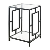 Convenience Concepts Town Square Black Metal End Table with Glass Shelf and Top