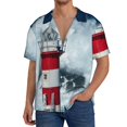 thumbnail image 1 of Balery Circular Lighthouse Camisa Casual de Manga Corta con Botones para Hombre, Texturizada, Estilo Cubano, para Playa, Verano-X-Large, 1 of 5