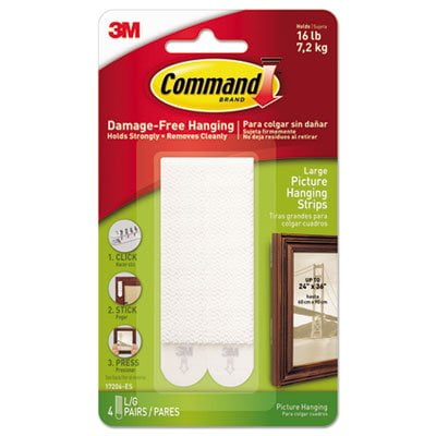 

2PK Command Picture Hanging Strips Removable Holds Up to 4 lbs per Pair 0.5 x 3.63 White 4 Pairs/Pack (17206ES)