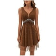 thumbnail image 2 of Blmnix Waisted Valentine Dresses for Women Ball Gown Sparkly Under Dresses Sleeveless V-Neck Brown Wedding Guest Dress,L, 2 of 9